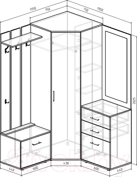 Изображение товара Секция в прихожую Интермебель Визит-2 (шимо светлый)