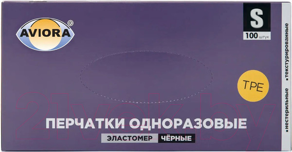 Изображение товара Перчатки одноразовые Aviora Виниловые (S, 100шт, черный)