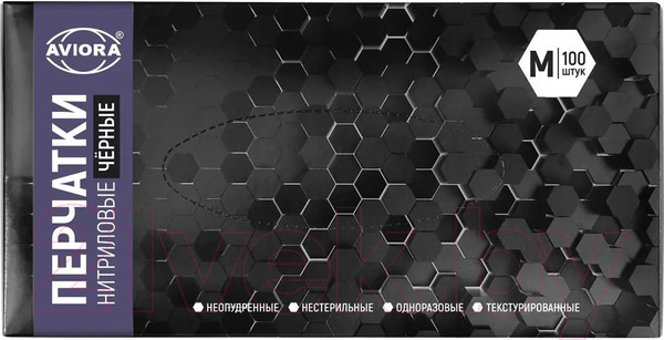 Изображение товара Перчатки одноразовые Aviora Нитриловые (M, 100шт, черный)