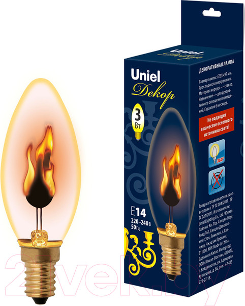Изображение товара Лампа Uniel Свеча IL-N-C35-3/RED-FLAME/E14/CL / UL-00002981