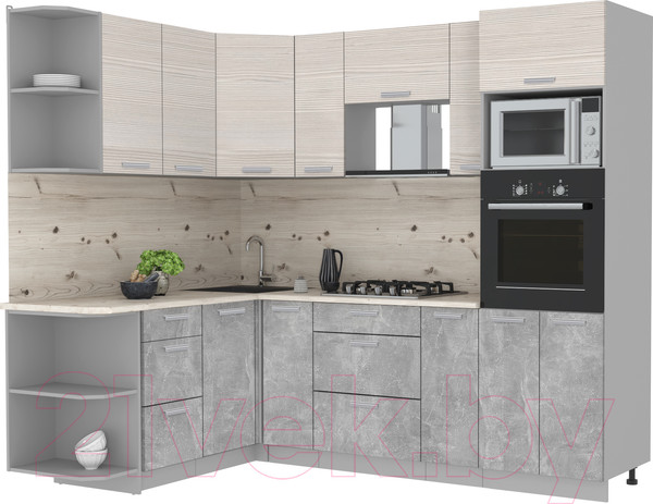 Изображение товара Кухонный гарнитур Интерлиния Мила Лайт 1.68x2.4 левая (вудлайн кремовый/бетон/бискайская сосна)