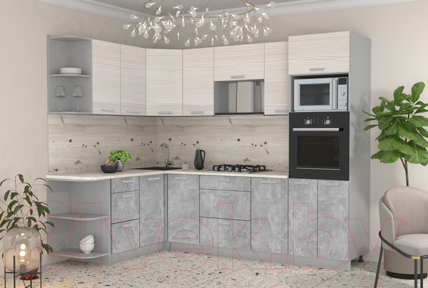 Изображение товара Кухонный гарнитур Интерлиния Мила Лайт 1.68x2.6 левая (вудлайн кремовый/бетон/бискайская сосна)