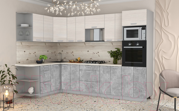 Изображение товара Кухонный гарнитур Интерлиния Мила Лайт 1.68x3.0 левая (вудлайн кремовый/бетон/бискайская сосна)