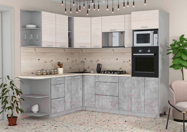 Изображение товара Кухонный гарнитур Интерлиния Мила Лайт 1.88x2.4 левая (вудлайн кремовый/бетон/бискайская сосна)