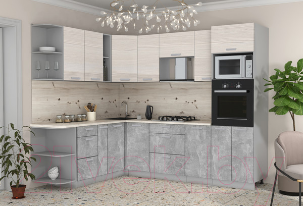 Изображение товара Кухонный гарнитур Интерлиния Мила Лайт 1.88x2.6 левая (вудлайн кремовый/бетон/бискайская сосна)