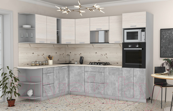 Изображение товара Кухонный гарнитур Интерлиния Мила Лайт 1.88x2.8 левая (вудлайн кремовый/бетон/бискайская сосна)