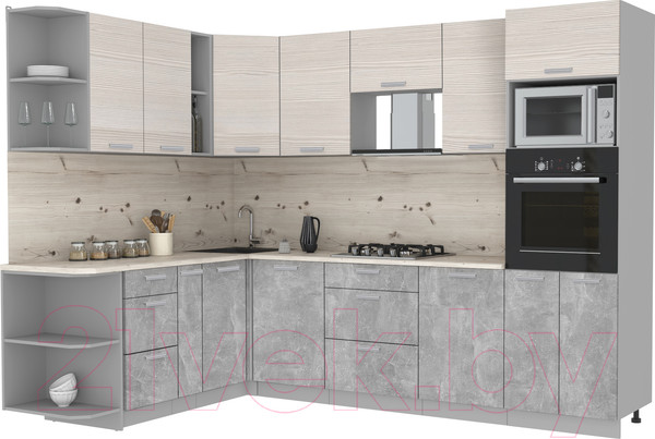 Изображение товара Кухонный гарнитур Интерлиния Мила Лайт 1.88x2.8 левая (вудлайн кремовый/бетон/бискайская сосна)