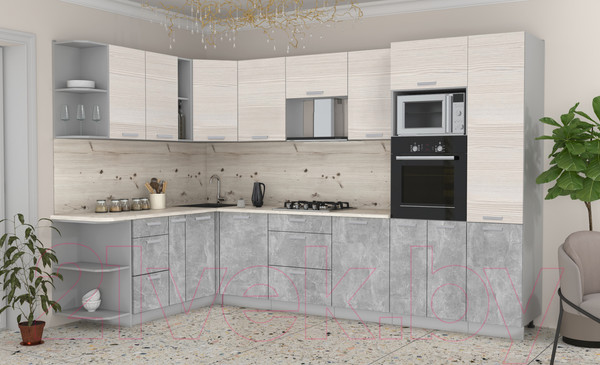 Изображение товара Кухонный гарнитур Интерлиния Мила Лайт 1.88x3.2 левая (вудлайн кремовый/бетон/бискайская сосна)