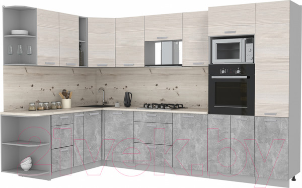 Изображение товара Кухонный гарнитур Интерлиния Мила Лайт 1.88x3.2 левая (вудлайн кремовый/бетон/бискайская сосна)