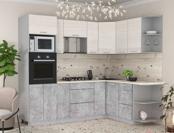 Изображение товара Кухонный гарнитур Интерлиния Мила Лайт 1.68x2.4 правая (вудлайн кремовый/бетон/бискайская сосна)