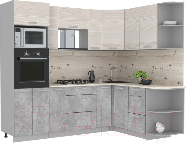 Изображение товара Кухонный гарнитур Интерлиния Мила Лайт 1.68x2.4 правая (вудлайн кремовый/бетон/бискайская сосна)