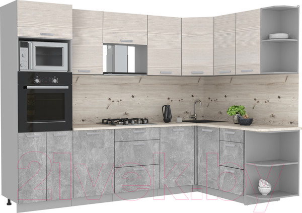 Изображение товара Кухонный гарнитур Интерлиния Мила Лайт 1.68x2.8 правая (вудлайн кремовый/бетон/бискайская сосна)