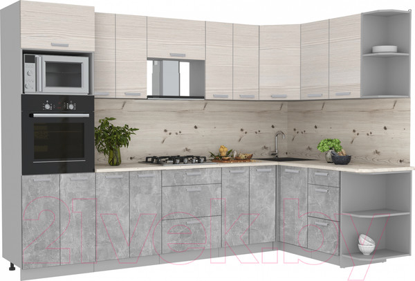 Изображение товара Кухонный гарнитур Интерлиния Мила Лайт 1.68x3.0 правая (вудлайн кремовый/бетон/бискайская сосна)