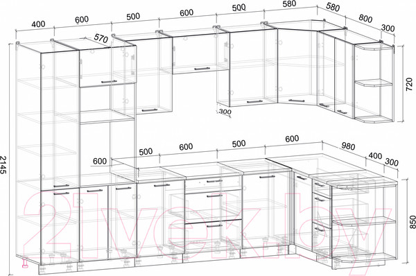 Изображение товара Кухонный гарнитур Интерлиния Мила Лайт 1.68x3.2 правая (вудлайн кремовый/бетон/бискайская сосна)