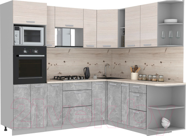 Изображение товара Кухонный гарнитур Интерлиния Мила Лайт 1.88x2.4 правая (вудлайн кремовый/бетон/бискайская сосна)