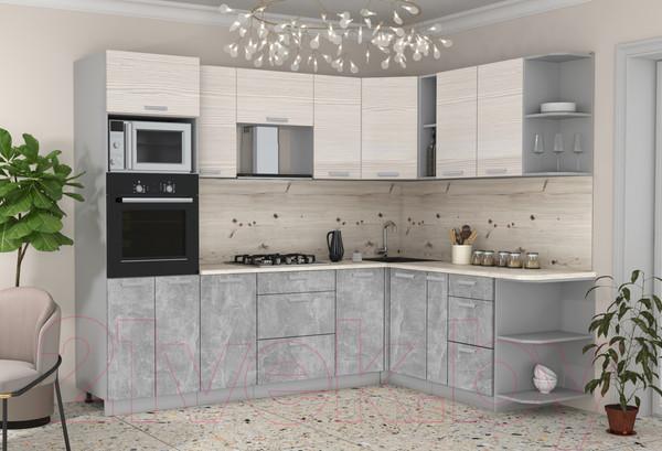 Изображение товара Кухонный гарнитур Интерлиния Мила Лайт 1.88x2.6 правая (вудлайн кремовый/бетон/бискайская сосна)