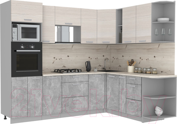 Изображение товара Кухонный гарнитур Интерлиния Мила Лайт 1.88x2.6 правая (вудлайн кремовый/бетон/бискайская сосна)