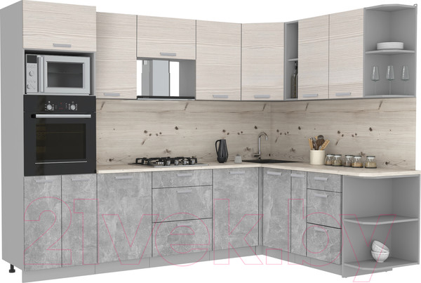 Изображение товара Кухонный гарнитур Интерлиния Мила Лайт 1.88x2.8 правая (вудлайн кремовый/бетон/бискайская сосна)