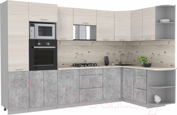 Изображение товара Кухонный гарнитур Интерлиния Мила Лайт 1.88x3.2 правая (вудлайн кремовый/бетон/бискайская сосна)