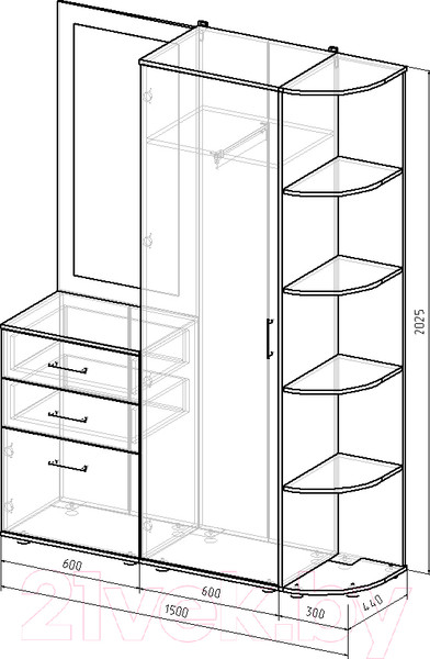 Изображение товара Секция в прихожую Интермебель Визит-3 (шимо светлый)
