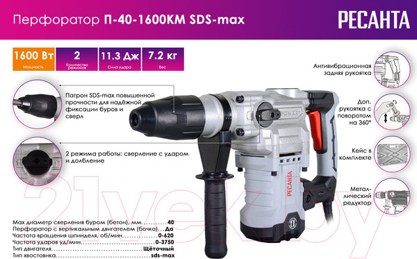 Изображение товара Перфоратор Ресанта П-40-1600КМ (75/3/7)