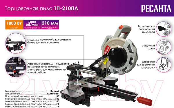 Изображение товара Торцовочная пила Ресанта ТП-210ПЛ (75/18/4)