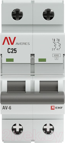 Изображение товара Выключатель автоматический EKF Averes AV-6 2P 25A (C) 6kA / mcb6-2-25C-av