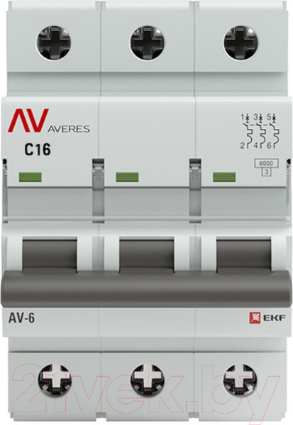 Изображение товара Выключатель автоматический EKF Averes AV-6 3P 16A (C) 6kA / mcb6-3-16C-av