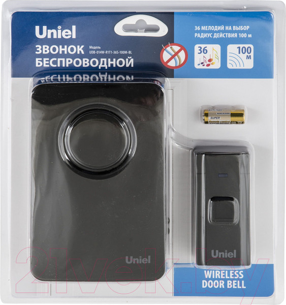 Изображение товара Электрический звонок Uniel UDB-014W-R1T1-36S-100M-BL / UL-00006433 (черный)