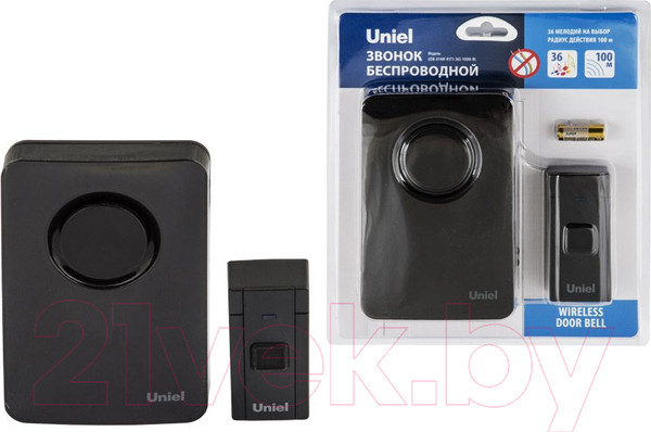 Изображение товара Электрический звонок Uniel UDB-014W-R1T1-36S-100M-BL / UL-00006433 (черный)