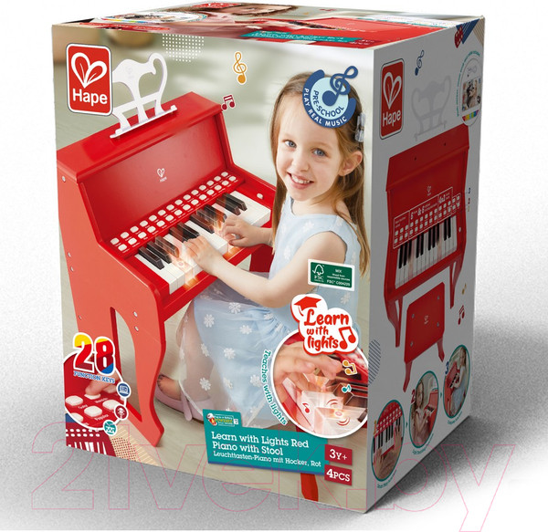 Изображение товара Музыкальная игрушка Hape Пианино с табуреткой / E0630_HP (красный)