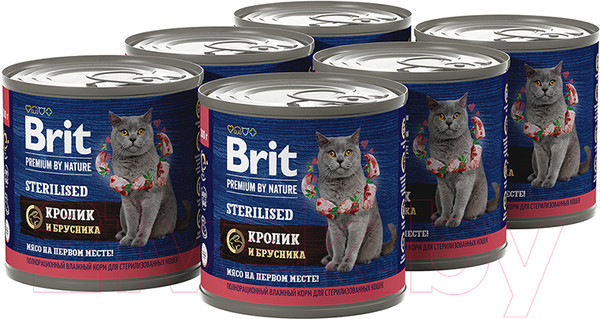Изображение товара Влажный корм для кошек Brit Premium By Nature для стерил. с кроликом и брусникой / 5051328 (200г)