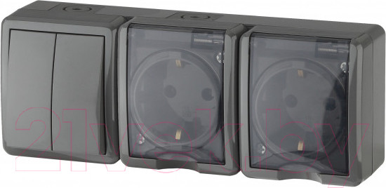 Изображение товара Блок выключатель+розетка ЭРА Эксперт 11-7404-03 / Б0027676 (серый)