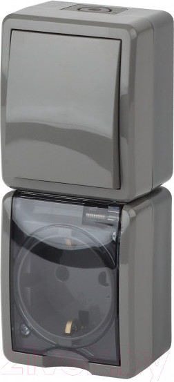 Изображение товара Блок выключатель+розетка ЭРА Эксперт 11-7407-03 / Б0036005 (серый)