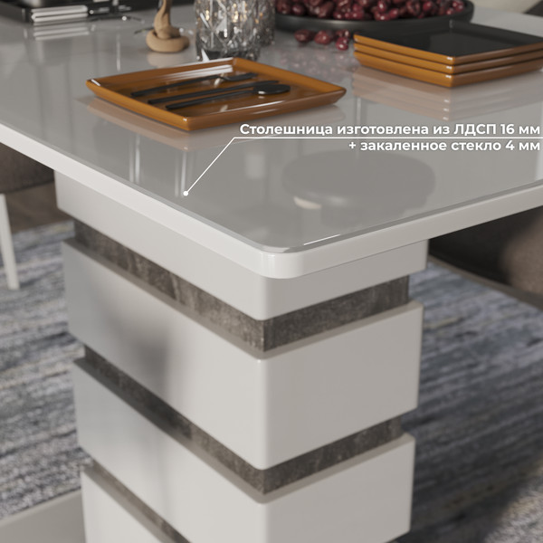 Изображение товара Обеденный стол ТриЯ Мадейра тип 1 (белый глянец/ателье темный)