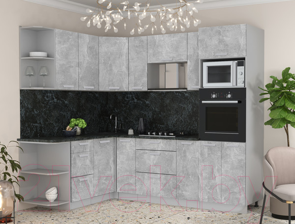 Изображение товара Кухонный гарнитур Интерлиния Мила Лайт 1.68x2.4 левая (бетон/бетон/кастилло темный)