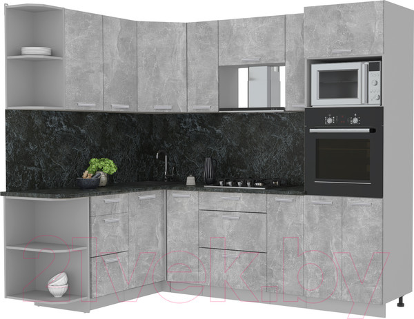 Изображение товара Кухонный гарнитур Интерлиния Мила Лайт 1.68x2.4 левая (бетон/бетон/кастилло темный)