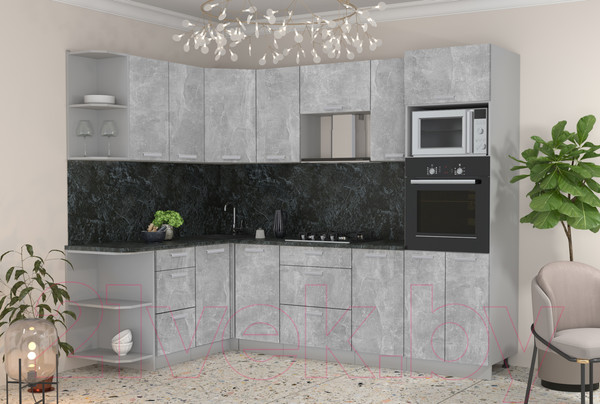 Изображение товара Кухонный гарнитур Интерлиния Мила Лайт 1.68x2.6 левая (бетон/бетон/кастилло темный)