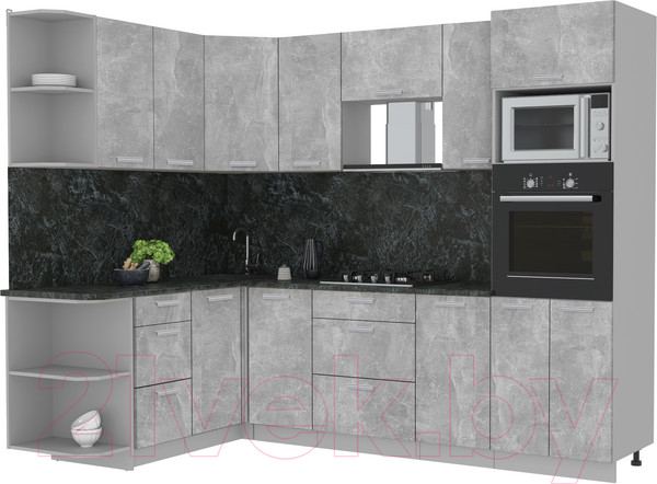 Изображение товара Кухонный гарнитур Интерлиния Мила Лайт 1.68x2.6 левая (бетон/бетон/кастилло темный)