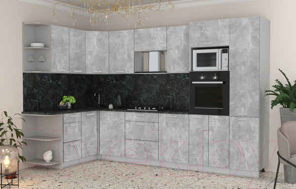 Изображение товара Кухонный гарнитур Интерлиния Мила Лайт 1.68x3.2 левая (бетон/бетон/кастилло темный)