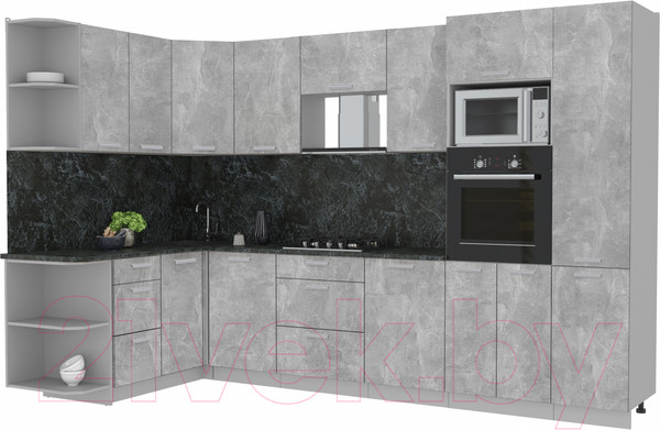 Изображение товара Кухонный гарнитур Интерлиния Мила Лайт 1.68x3.2 левая (бетон/бетон/кастилло темный)