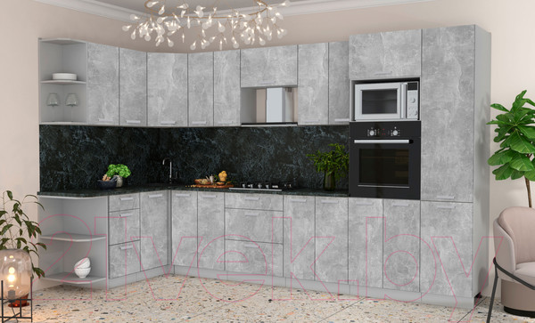 Изображение товара Кухонный гарнитур Интерлиния Мила Лайт 1.68x3.4 левая (бетон/бетон/кастилло темный)