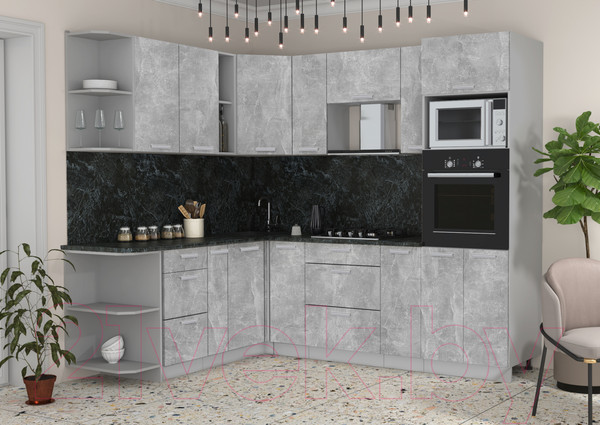 Изображение товара Кухонный гарнитур Интерлиния Мила Лайт 1.88x2.4 левая (бетон/бетон/кастилло темный)