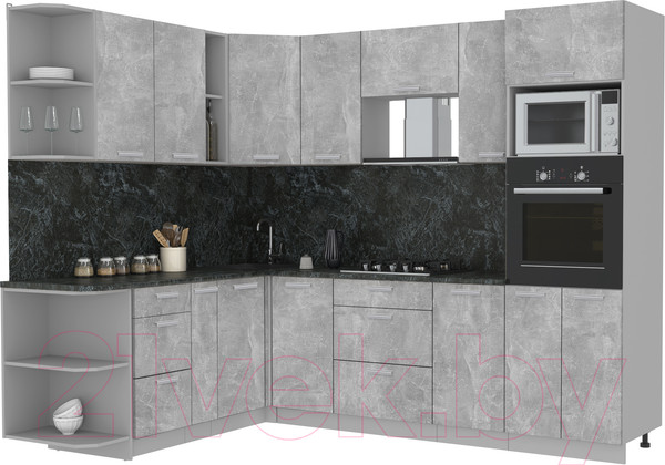 Изображение товара Кухонный гарнитур Интерлиния Мила Лайт 1.88x2.6 левая (бетон/бетон/кастилло темный)