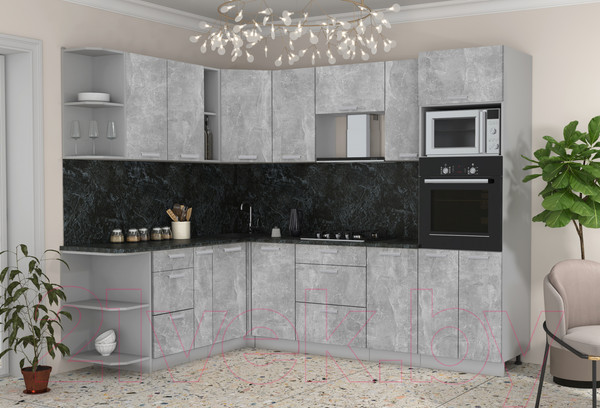 Изображение товара Кухонный гарнитур Интерлиния Мила Лайт 1.88x2.6 левая (бетон/бетон/кастилло темный)