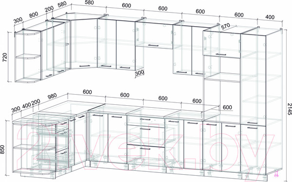 Изображение товара Кухонный гарнитур Интерлиния Мила Лайт 1.88x3.4 левая (бетон/бетон/кастилло темный)