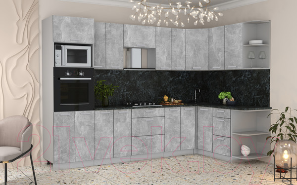 Изображение товара Кухонный гарнитур Interline Мила Лайт 1.68x3.0 правая (бетон/бетон/кастилло темный)