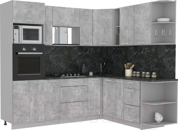 Изображение товара Кухонный гарнитур Интерлиния Мила Лайт 1.88x2.4 правая (бетон/бетон/кастилло темный)