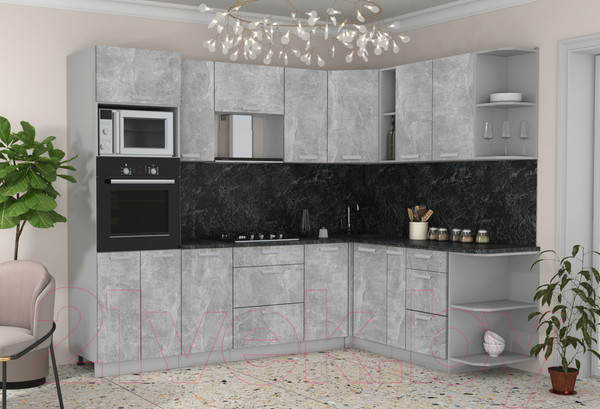 Изображение товара Кухонный гарнитур Интерлиния Мила Лайт 1.88x2.6 правая (бетон/бетон/кастилло темный)