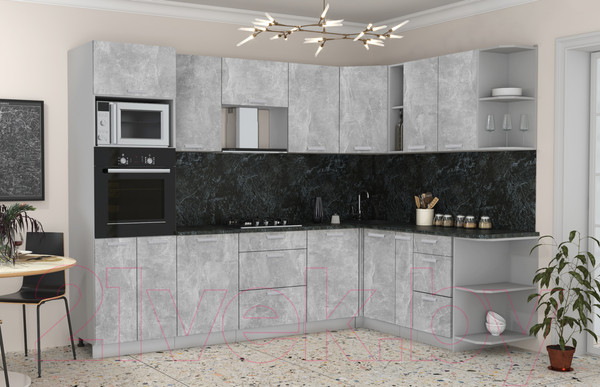 Изображение товара Кухонный гарнитур Интерлиния Мила Лайт 1.88x2.8 правая (бетон/бетон/кастилло темный)